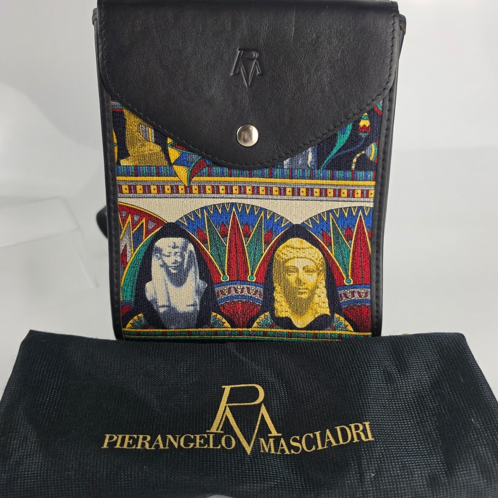 Pierangelo Masciadri‎ Egyptian Print Leather Shoulder/Crossbody Dust Bag Italian